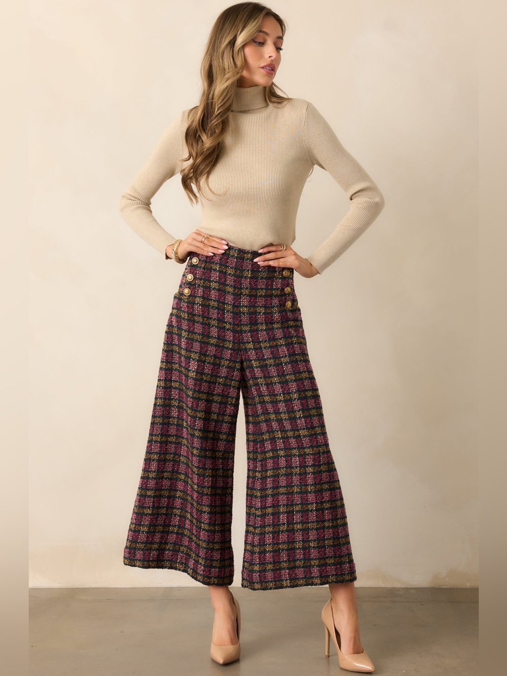 PROSPERINA DIETRICH PINK MULTI PLAID TWEED PANTS - NWT - XS